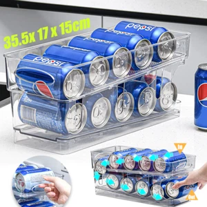 2 Tiers Rolling Can Dispenser Plastic Fridge Soda Organizer Beer Can Holder Rack - Picture 1 of 13