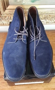 Used Paolo Vandini Navy Blue Lace Up Leather Desert Ankle Boots Size 45 UK 10.5 - Picture 1 of 21