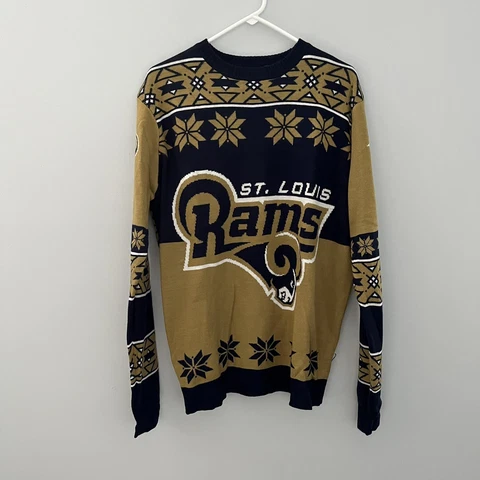 St. Louis Rams Sweater Adult Large Blue Gold NFL Football Christmas Holiday Mens Cover