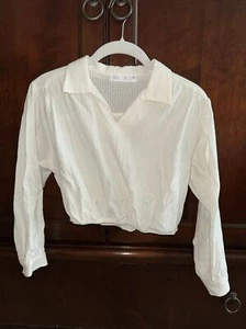 Zara Girls Seersucker Polo Wrap Blouse Ecru/Ivory Size 9 - Picture 1 of 5