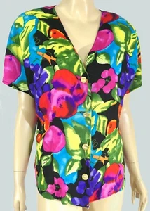 Camisa Blusa Top Audaz Tropical Vintage Años 80 McNaughton Rayón Abotonada Talla XL - Imagen 1 de 5