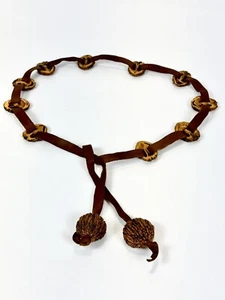 Vintage Leather Walnut Shell Tie Belt 49” Hippie Boho Woodstock - Picture 1 of 6
