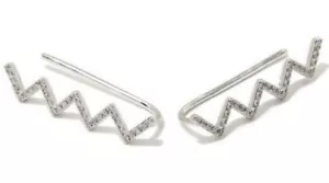 Meher's Jewelry 10k Oro blanco 0.25ct Diamante blanco Zig Zag Oreja Climber Pendiente - Imagen 1 de 1