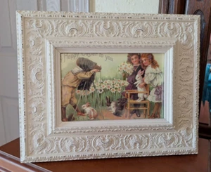 Bilderrahmen verziert Holz viktorianischer Druck kleine Mädchen mit Hasen - Bild 1 von 3