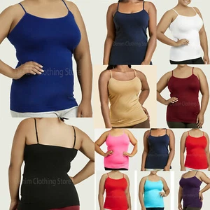 Women's PLUS Size Basic Spaghetti Strap Tank Top Plain Layering Cami One Size - Picture 1 of 13
