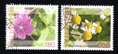 Suiza SC# 1147-1148 2003-05. - Malva Sylvestris - 2 sellos diferentes - usados Foto 1 de 2