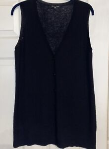 New Eileen Fisher S Washable 100% Wool Crepe Black Button Tunic Vest Lightweight