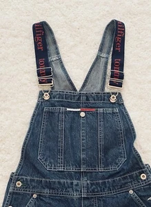 Y2K Tommy Hilfiger Denim Jean Hip Hop Street ware Spellout Overalls Womens  XS - Picture 1 of 15