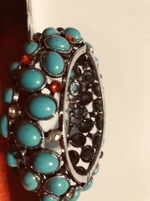NUEVO BRAZALETE BRAZALETE MUJER SEMIPRECIOSO TURQUESA CUENTAS/ESTRÁS GRANDE Foto 1 de 4