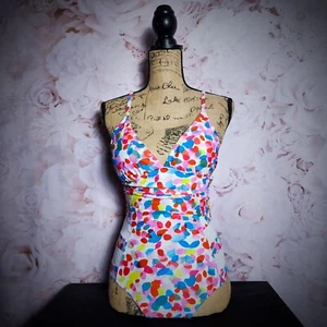 Spotted Retro V-Neck One Piece Bathing Suit - Picture 1 of 14