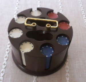 Rotating Round Brown Wooden Poker Chip Holder - Picture 1 of 5
