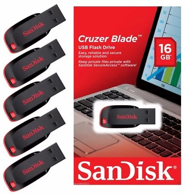 5 x SanDisk 16GB Cruzer Blade USB 2.0 Flash Pen Drive SDCZ50-016G Retail Pack - Image 1 of 4