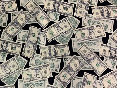 Tela ETJ Pleasures & Pastimes negra con dinero dólar por yarda X 44" algodón Foto 1 de 4