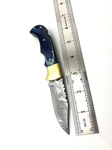 DAMASCUS STEEL CUSTOM HUNTING POCKET KNIFE BRASS BOLSTER WOOD GRIP & COVER - Picture 1 of 8