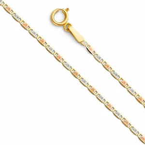 14k Solid Tri color Gold 1.5mm Valentino Chain Necklace Cadena Oro tres colores - Picture 1 of 1