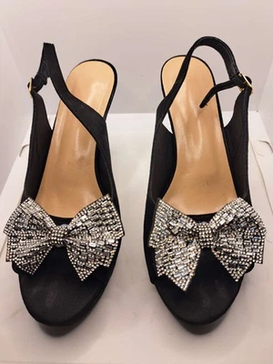 Tacones de gamuza negros con lazo de cristal adornado punta abierta talla 7,5 para mujer Sh Foto 1 de 4