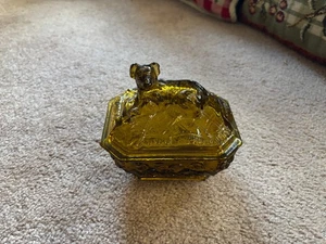 Rare Vintage Amber Brown Milk Glass Dog Candy Dish No Crack/Chips - Picture 1 of 6