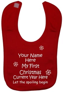 Personalisiertes My First Christmas Baby Kinderzimmer Fütterungslätzchen Neugeborene - 3 Jahre Weihnachtsgeschenk - Bild 1 von 10