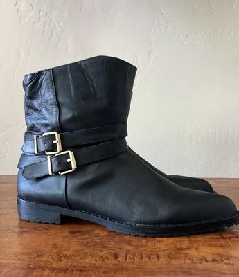 MATT BERNSON SHOES VOX BUCKLE BOOTIES ANKLE BOOTS BLACK LEATHER 8 $370 MOTO NEW - Image 1 of 4