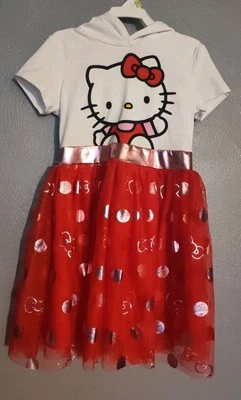 Girls Size XS (4/5) Hello Kitty Cosplay Knee Level Hoodie Short SleeveTutu Dress - Image 1 of 4
