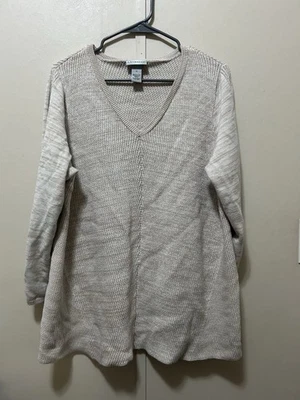 SUÉTER TÚNICA CATHERINES MEZCLA ALGODÓN TALLA 1X JERSEY CREMA CUELLO EN V Foto 1 de 4