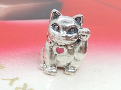 Pandora Sterling Silver Lucky Cat Animal Bead with Red Enamel - 790989EN05 - Image 1 of 4