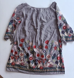 Lilypad Damen grau gestreift kleine Tunika Bluse Blumen bestickt Küste Boho - Bild 1 von 6