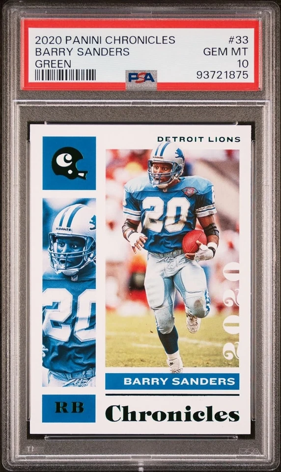 Barry Sanders 2020 Panini Chronicles Green Football Card #33 Graded PSA 10 - Image 1 of 2