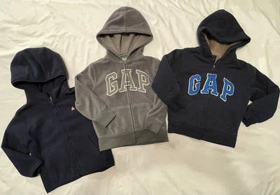 Lot of 3-GAP Boys 4T XS Full Zip Jacket Fleece Lined Gray Navy Blue Logo Hoodie - Image 1 of 4