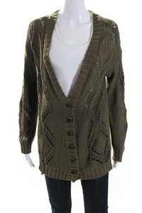 Christopher Fischer Women's Long Sleeves V-Neck Open Knit Cardigan Green Size S - Picture 1 of 5