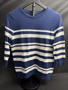 Camisa mediana Lands End para mujer 10-12 azul/blanco a rayas manga larga 100 % algodón - Imagen 1 de 4