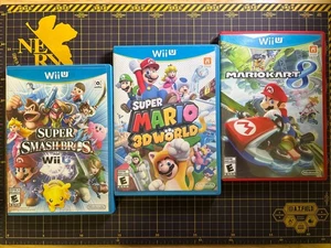 Lot 3 Wii U WiiU Super Mario 3D World Mario Kart 8 Super Smash Bros Complete CIB - Picture 1 of 6
