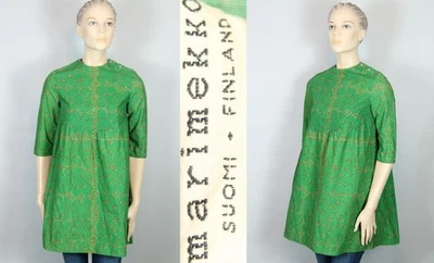 RARE Vtg 1963 MARIMEKKO Suomi Finland Green Cotton RETRO Blouse Top Shirt XS - Image 1 of 4
