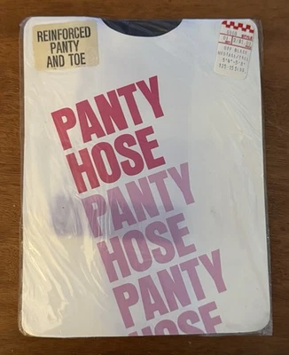 VINTAGE 80s Drugstore Pantyhose Off Black Medium Tall Reinforced Panty & Toe NEW - Image 1 of 4