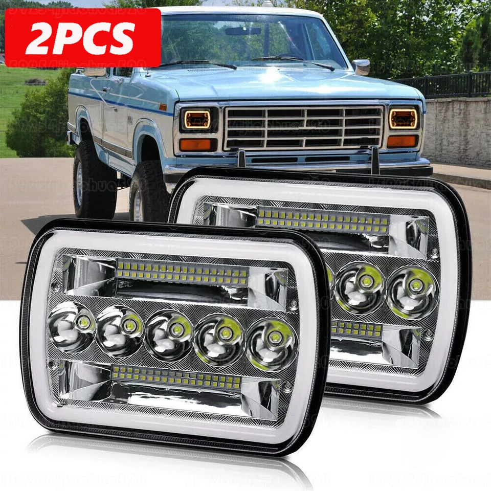 Par de faros LED 7x6" intermitente alto/bajo para Ford F-150 F-250 F-350 1978-1986 Foto 1 de 4