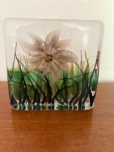 2008 Timothy Harris Isle of Wight Glasblock Briefbeschwerer signiert Blumen - Bild 1 von 7