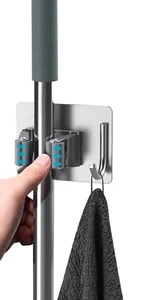Stainless Steel Wall Mount Mop Or Broom Holder & Hook For Dustpan (pack Of 4) - Picture 1 of 6