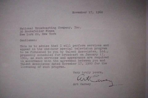 1960 SIGNED CONTRACT - ART CARNEY and NBC National Broadcasting Company Cover