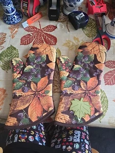 Kitchen Oven Mitts Glove Fall Harvest Autumn Soft Set - Picture 1 of 5
