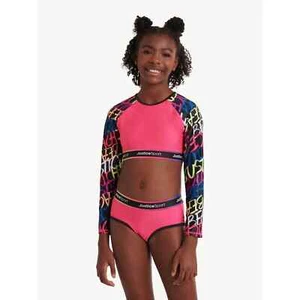 NWT GIRLS JUSTICE 2 PC SWIM WEAR LONG SLEEVES COLOR BLACK/PINK SIZE XL 16/18 - Picture 1 of 2