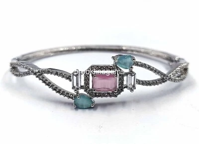 Pink /Blue Topaz Bracelet  Silver Plated Ethnic AD CZ  Adjustable Nk - Imagem 1 de 4