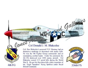 4FG Col Don Blakeslee's P-51D Mustang Giclee & Iris Prints by Willie Jones Jr. - Picture 1 of 2