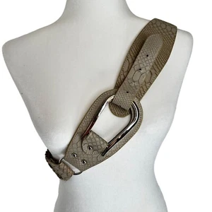 Tribal Croc Embossed Elastic Faux Leather Belt Women Size XL Fold Over Buckle - Picture 1 of 7