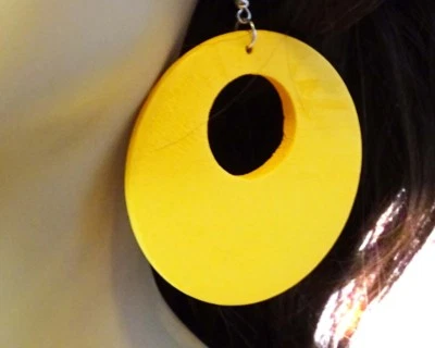 LARGE CIRCLE WOOD BOHEMIAN EARRINGS 2.25 INCH HOOP EARRINGS LIGHTWEIGHT ASSORTED - Image 1 of 4