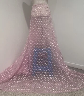 PINK Embroidery ORGANZA Fabric 58” Width Sold By The Yard - Image 1 of 4