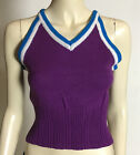 1970s NOS Vintage Preppy Purple Blue V Neck Sweater Crop Tank Top XS S Jr. Teen