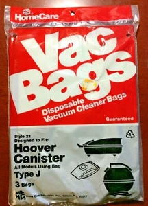 Bolsas limpiadoras desechables HomeCare Vac HOOVER bote tipo J estilo 21 paquete de 3 NUEVAS - Imagen 1 de 2
