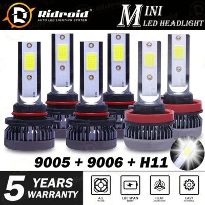6x 9005 9006 H11 Combo LED Headlights Fog Kits Bulb 6000K White High Low Beam - Image 1 of 4