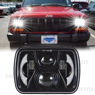 For 1986-1995 Jeep Wrangler YJ 1984-2001 Cherokee XJ 5X7" 7x6" LED Headlight - Image 1 of 4