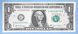 June 2, 1957 Birthday Note $1 One Dollar Bill G 06219570 B (_ 6 - 2 - 1957 _) - Picture 1 of 2